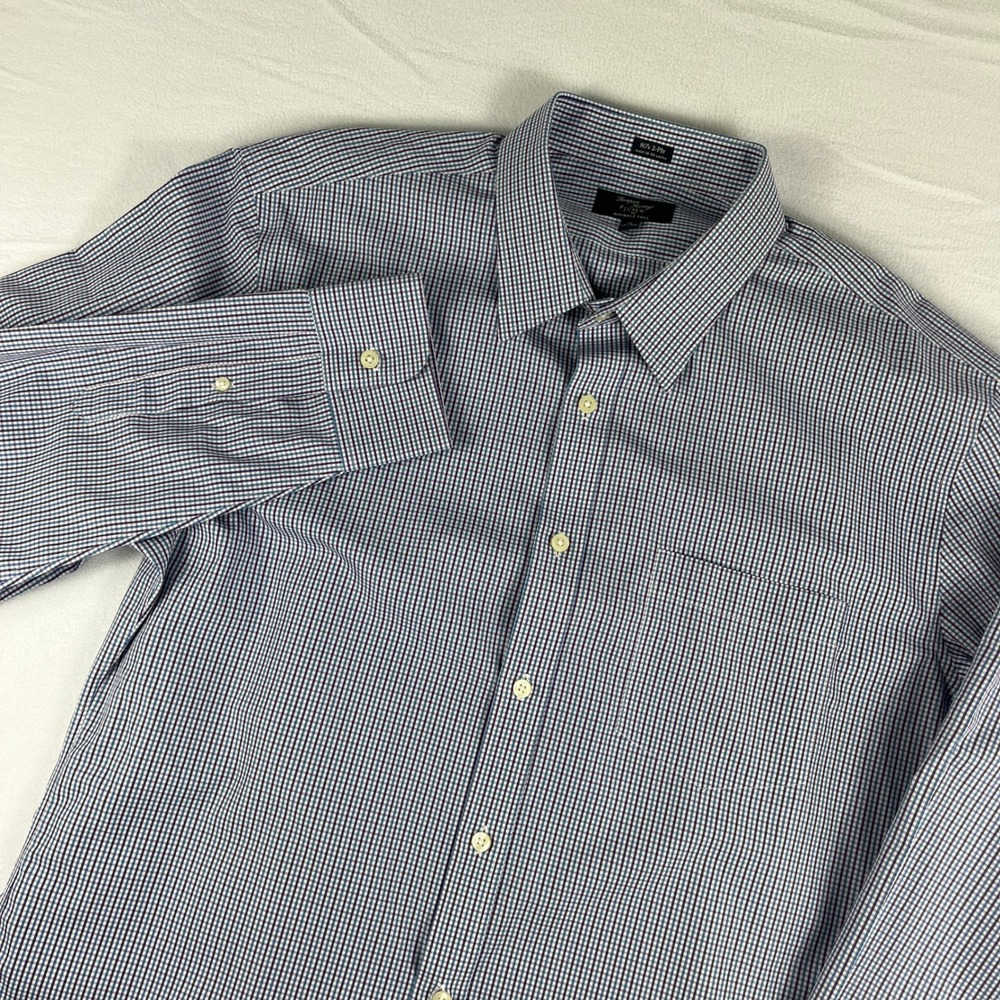 J Crew Thompson Wrinkle Free Gingham Button Down Shirt XL Blue Plaid